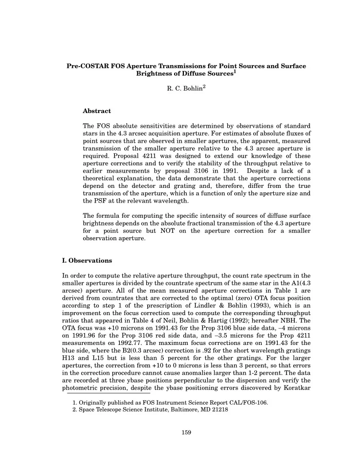 pre costar fos aperture transmissions for point sources