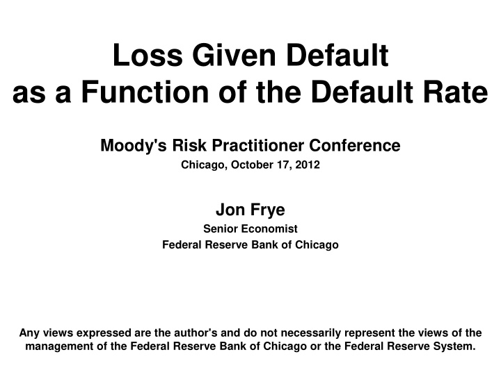 loss given default as a function of the default rate