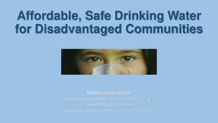 affordable safe drinking water for disadvantaged