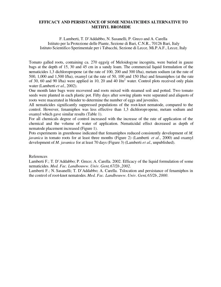 efficacy and persistance of some nematicides alternative