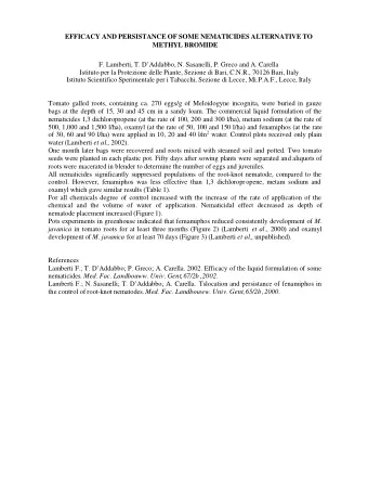 EFFICACY AND PERSISTANCE OF SOME NEMATICIDES ALTERNATIVE TO  METHYL BROMIDE  F. Lamberti, T.