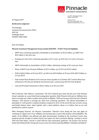 Level 35, 60 Margaret Street  Sydney, NSW 2000  29 August 2017  PO Box R1313  Royal Exchange NSW