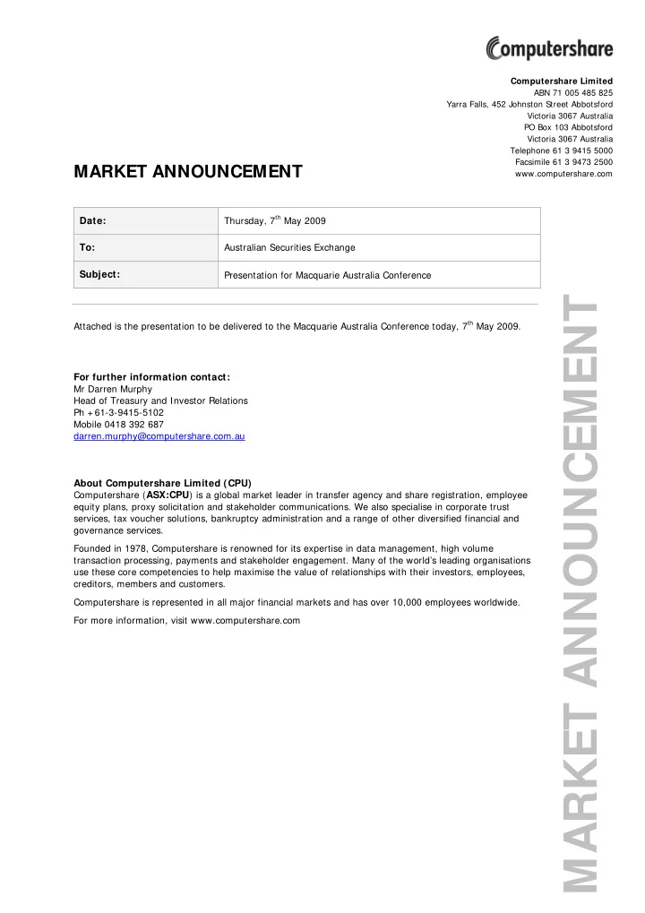 market announcement