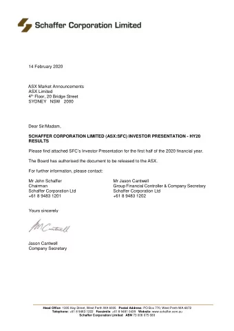 14 February 2020  ASX Market Announcements  ASX Limited 4 th Floor, 20 Bridge Street  SYDNEY   NSW