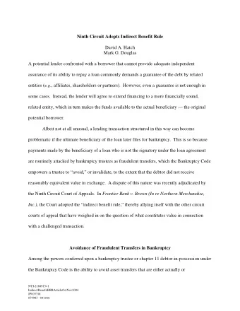 Ninth Circuit Adopts Indirect Benefit Rule  David A. Hatch  Mark G. Douglas  A potential lender