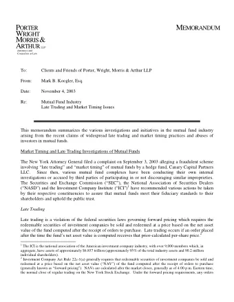 P ORTER M EMORANDUM W RIGHT M ORRIS &amp; A RTHUR LLP  Attorneys and  Counselors at Law  To: