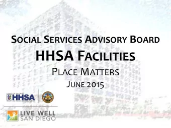 HHSA F ACILITIES P LACE M ATTERS J UNE 2015  Agenda  Overview  Current  Upcoming Projects