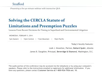 Solving the CERCLA Statute of  Limitations and Preemption Puzzles  Lessons From Recent Decisions