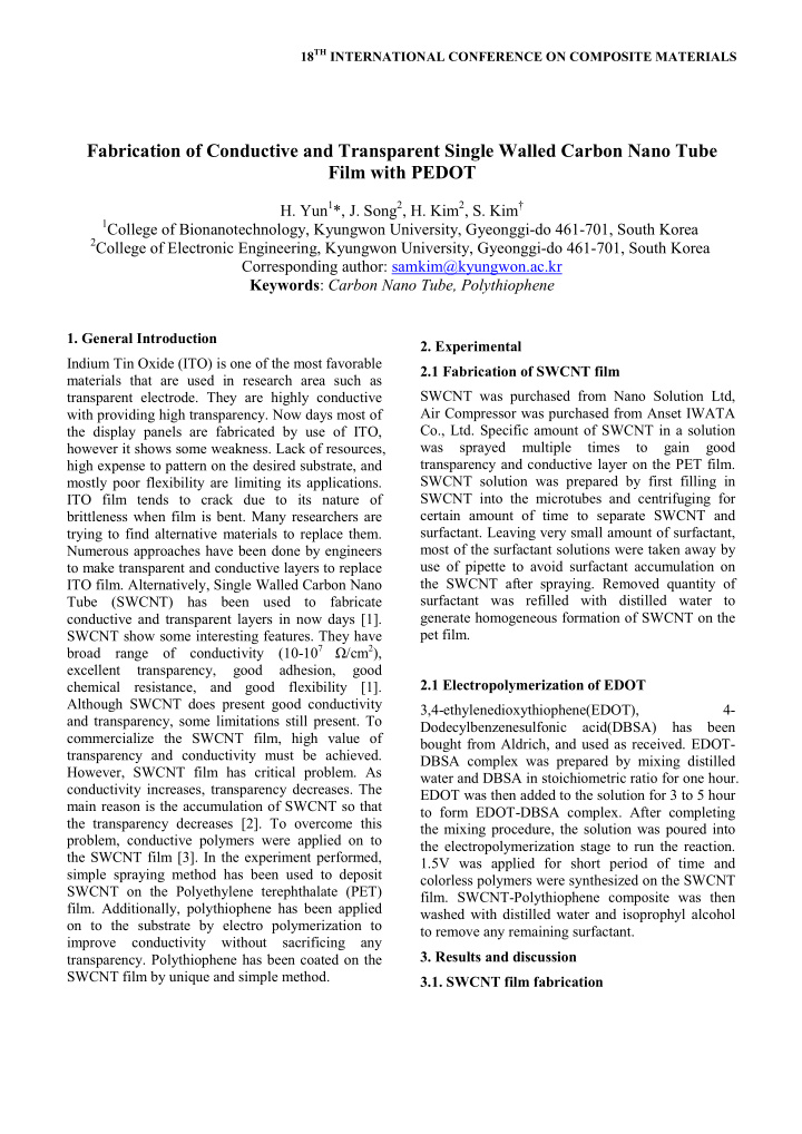 fabrication of conductive and transparent single walled