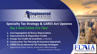 Specialty Tax Strategy &amp; CARES Act Updates  Top 5 Real Estate Pro Tips! 1. Cost Segregation