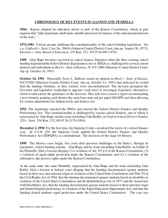 CHRONOLOGY OF KEY EVENTS IN GANNON AND PETRELLA 1966: Kansas adopted its education article as part