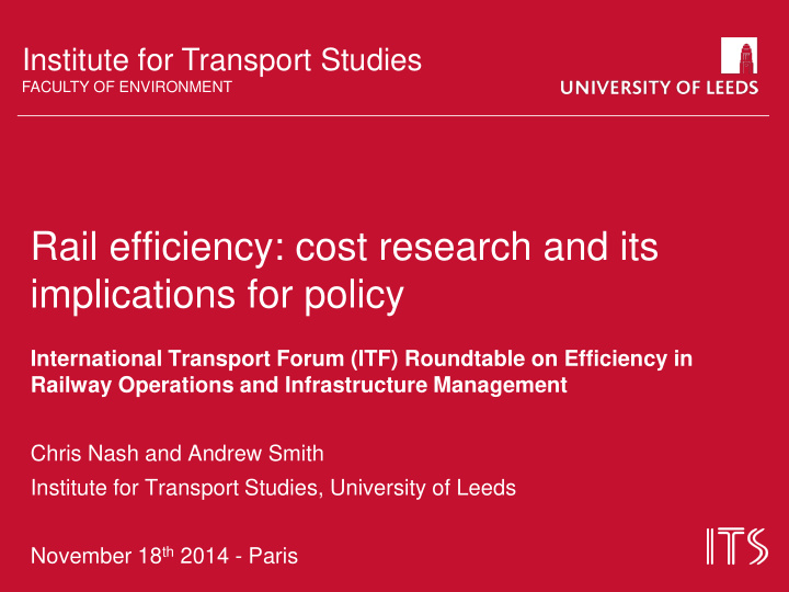 rail efficiency cost research and its