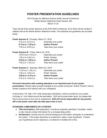 POSTER PRESENTATION GUIDELINES  2019 Society for Affective Science (SAS) Annual Conference  Westin