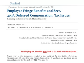 Employee Fringe Benefits and Sect.  409A Deferred Compensation: Tax Issues  Evaluating Exclusions
