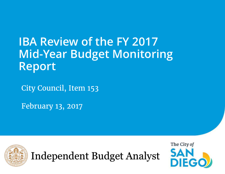 iba review of the fy 2017 mid year budget monitoring