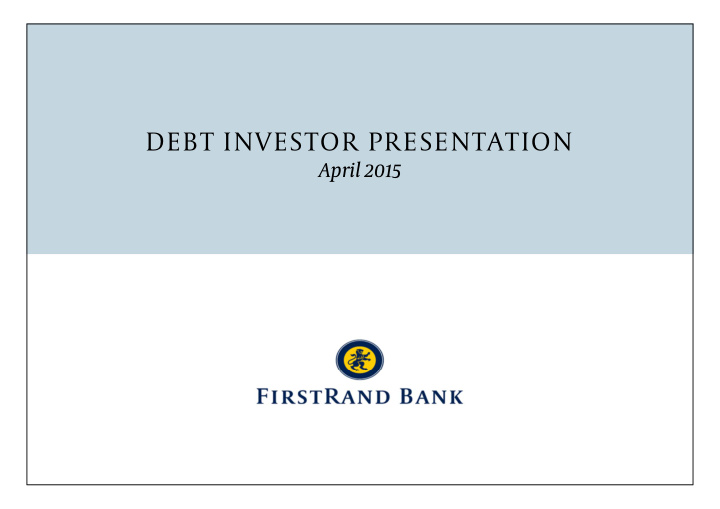 debt investor presentation