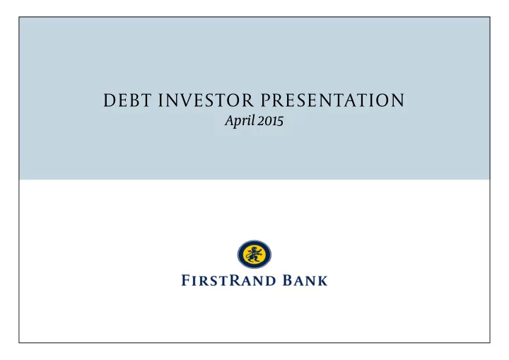 debt investor presentation