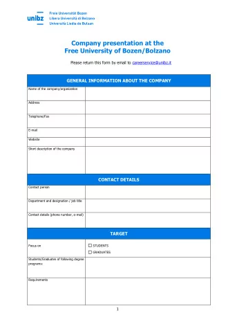 Company presentation at the Free University of Bozen/Bolzano  Please return this form by email to