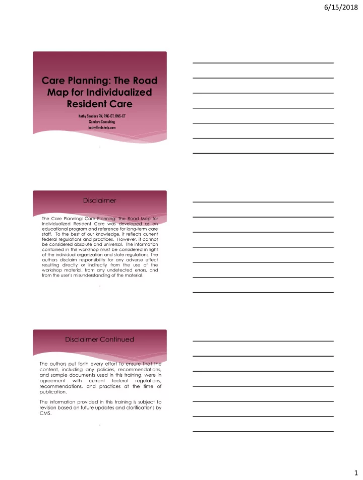 care planning the road map for individualized resident