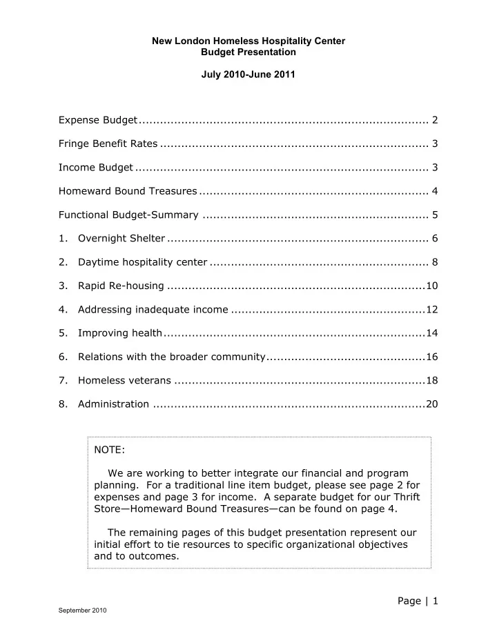 new london homeless hospitality center budget