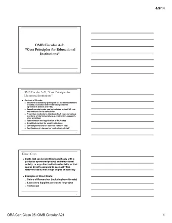 OMB Circular A-21  Cost Principles for Educational  Institutions  1  OMB Circular A-21,