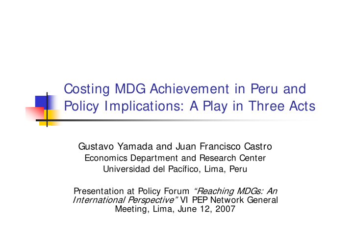 costing mdg achievement in peru and policy implications a