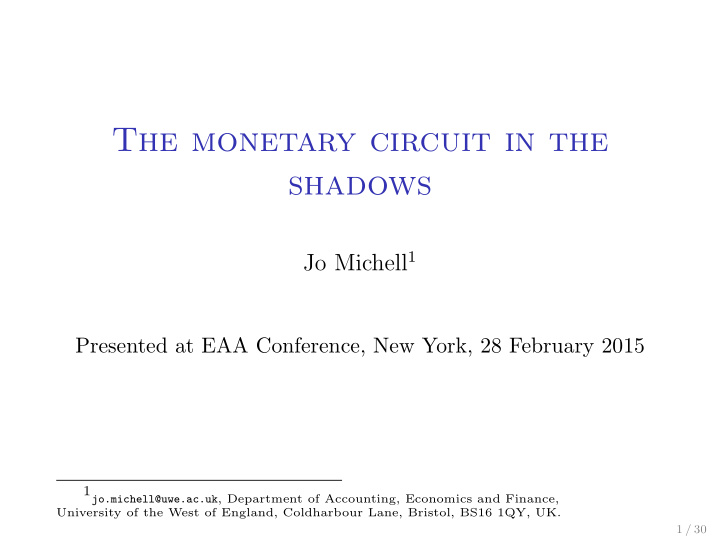 the monetary circuit in the shadows