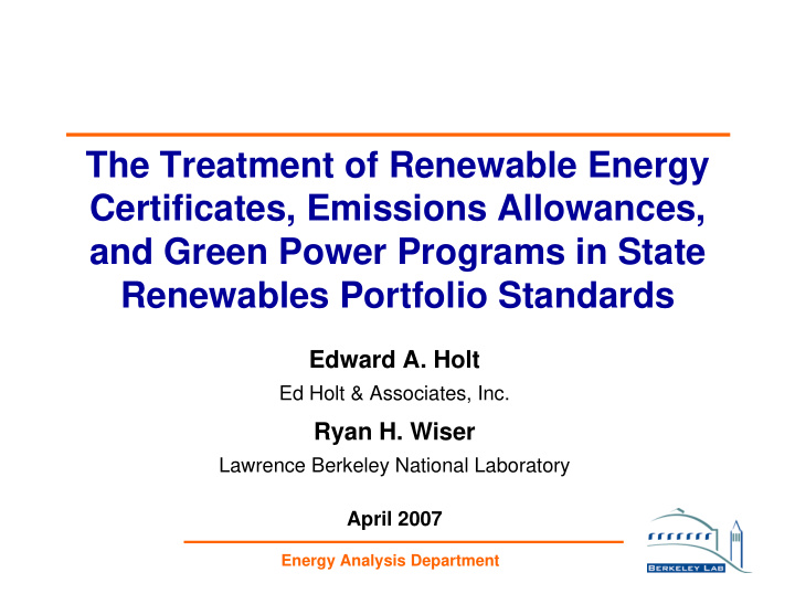 the treatment of renewable energy certificates emissions