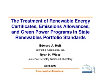 The Treatment of Renewable Energy  Certificates, Emissions Allowances,  and Green Power Programs in