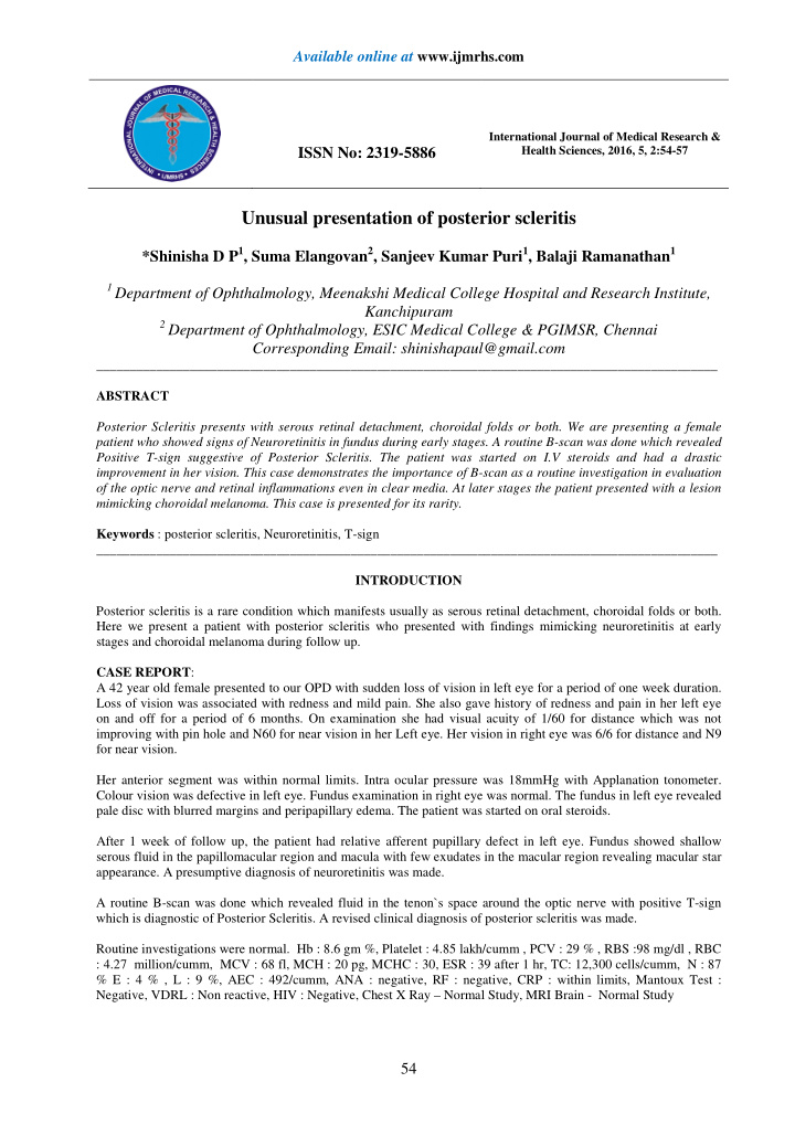 unusual presentation of posterior scleritis