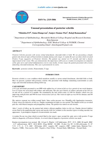 Unusual presentation of posterior scleritis *Shinisha D P 1 , Suma Elangovan 2 , Sanjeev Kumar Puri