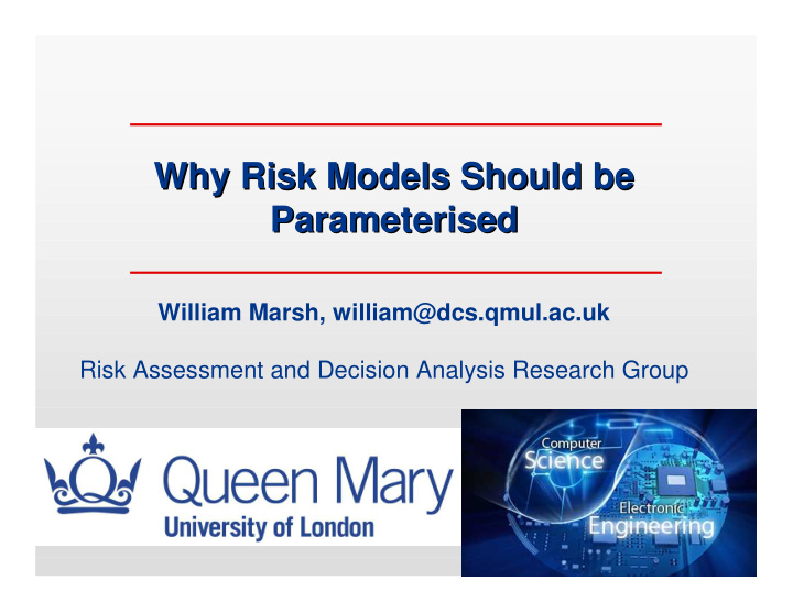 why risk models should be why risk models should be