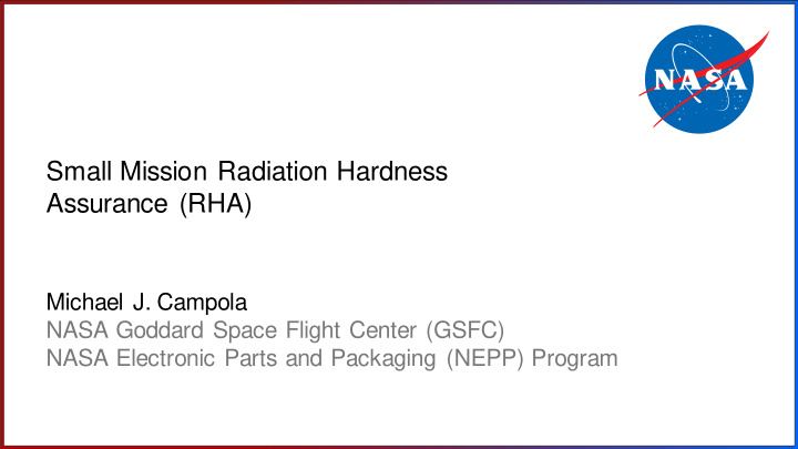small mission radiation hardness assurance rha