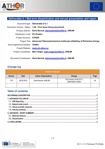 Deliverable 6.1 Mid-term dissemination and annual presentation and report Document type Deliverable