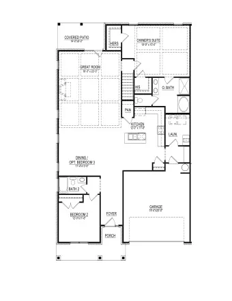 PAN  KITCHEN  12'-0&quot; x 17'-6&quot;  LAUN.  DINING /  OPT. BEDROOM 3  11'-4&quot;x13'-5&quot;