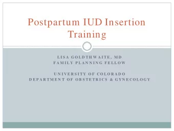 Postpartum IUD Insertion  Training  L I S A  G O L D T H W A I T E ,  M D  F A M I L Y  P L A N N I
