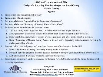 SWANA Presentation April 2016  Design of a Recycling Plan for a larger size Rural County  Nevada