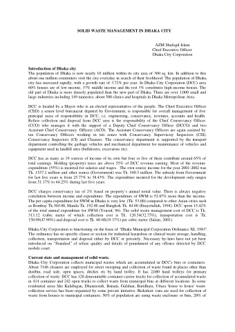 SOLID WASTE MANAGEMENT IN DHAKA CITY  AZM Shafiqul Islam  Chief Executive Officer  Dhaka City