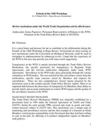 Friends of the CBD Workshop 21-23 March 2016  Bogis-Bossey, Switzerland Review mechanism under