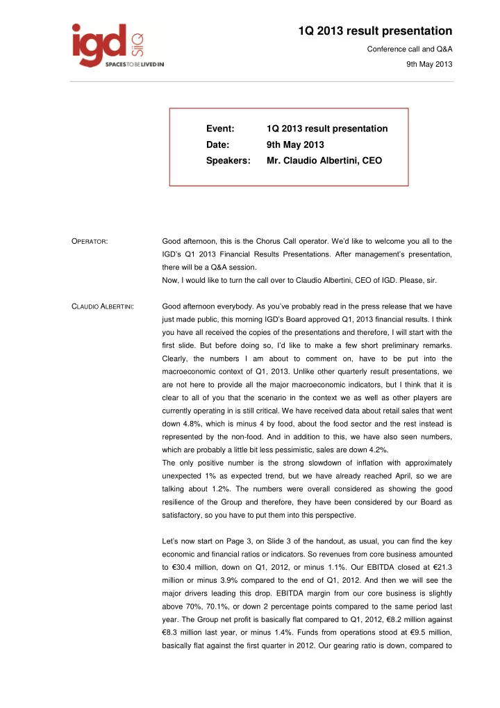 1q 2013 result presentation