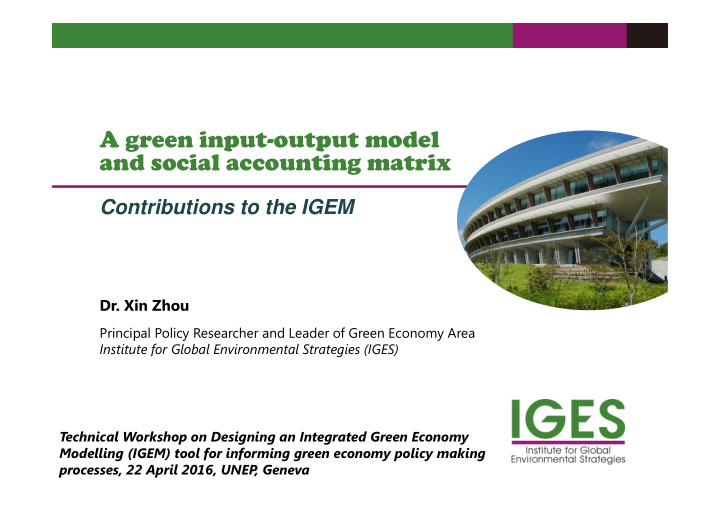 a green input output model and social accounting matrix