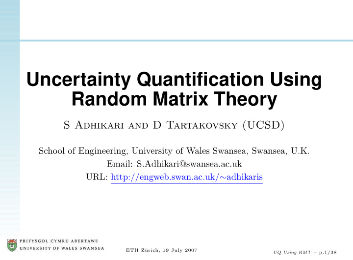 uncertainty quantification using random matrix theory