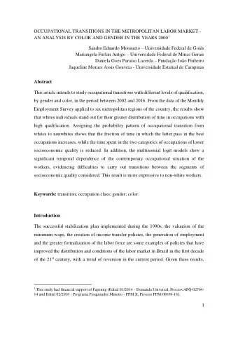 OCCUPATIONAL TRANSITIONS IN THE METROPOLITAN LABOR MARKET - AN ANALYSIS BY COLOR AND GENDER IN THE