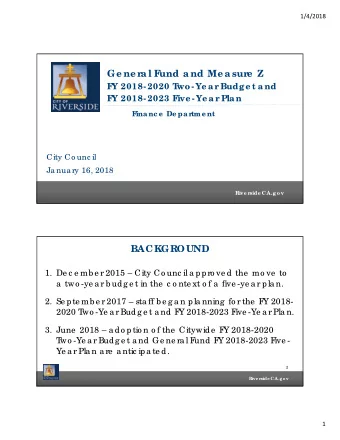 Ge ne ra l F  und a nd Me a sure  Z  F  Y 2018- 2020 T  wo- Ye a r Budg e t a nd  F  Y 2018- 2023 F