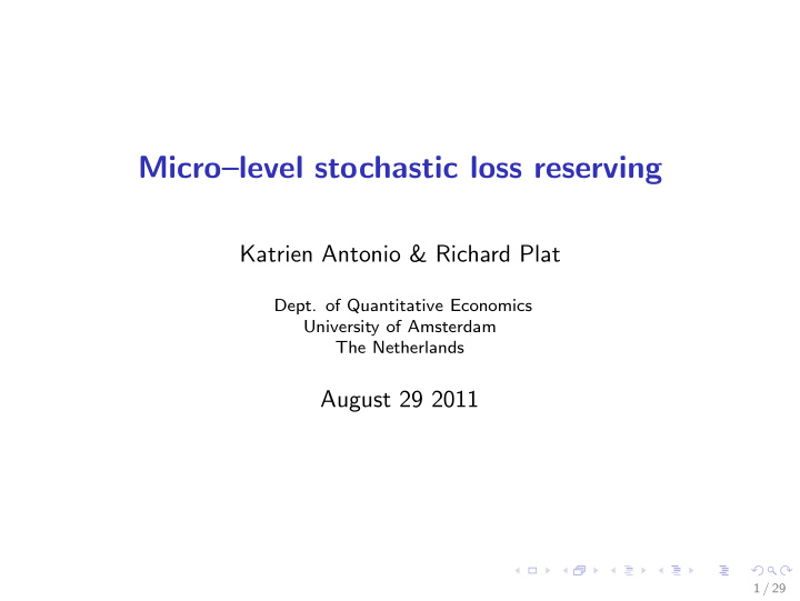 micro level stochastic loss reserving