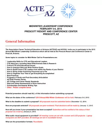General Information  The Association Career Technical Education of Arizona (ACTEAZ) and ACOVA