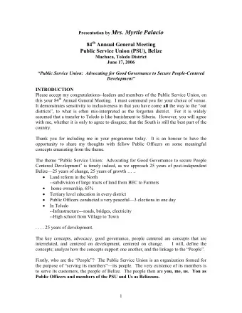 Presentation by Mrs. Myrtle Palacio 84 th Annual General Meeting  Public Service Union (PSU),