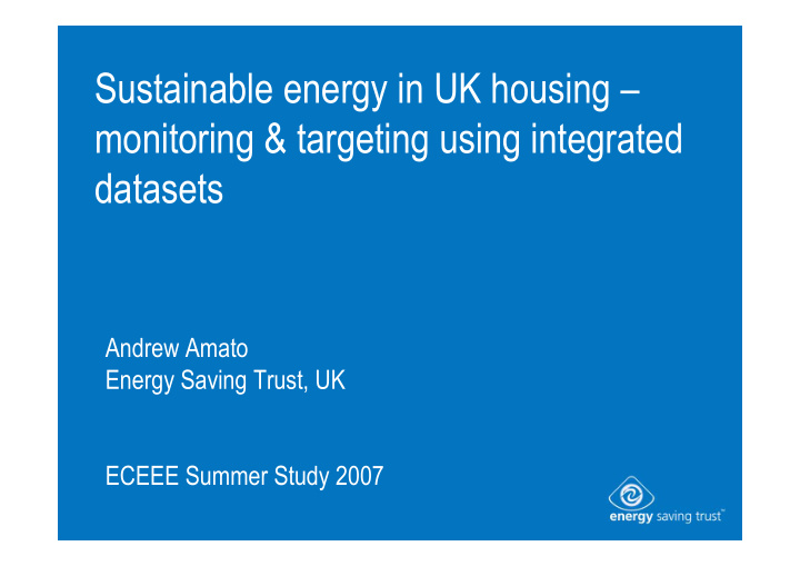 sustainable energy in uk housing monitoring targeting