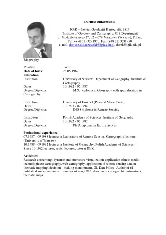 Dariusz Dukaczewski  IGiK  Instytut Geodezji i Kartografii, ZSIP  (Institute of Geodesy and