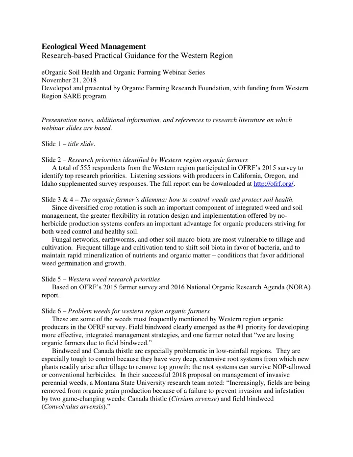 ecological weed management research based practical